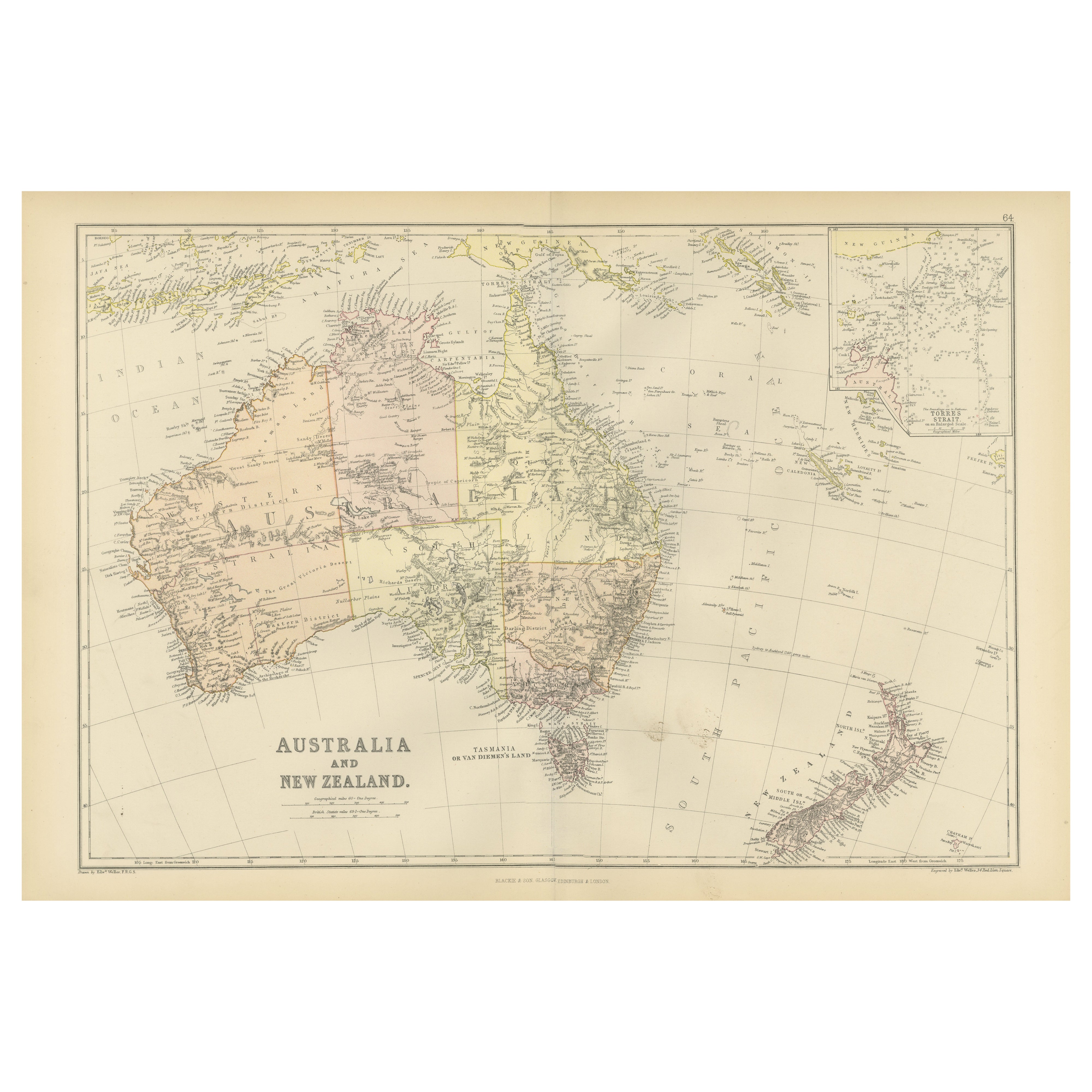 1882 Map of Australia and New Zealand with Regional and Geographical Features