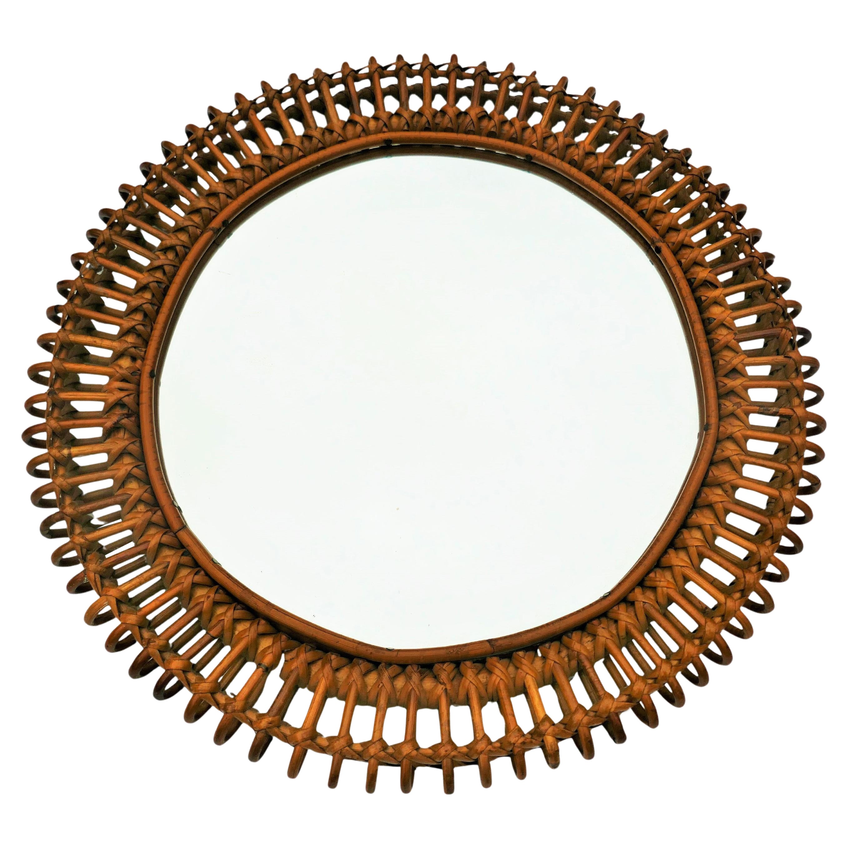 Round rattan and bamboo mirror