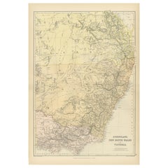 Mapa de Queensland, Nueva Gales del Sur y Victoria de 1882 con características detalladas
