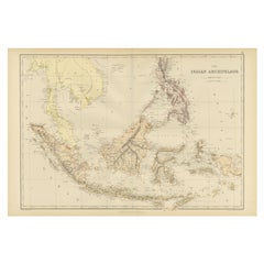 1882 Antique Map of the Indian Archipelago Showing Southeast Asia in Detail