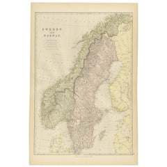 1882 Map of Sweden and Norway Highlighting Geographical and Political Features