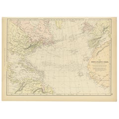 1882 Map of the North Atlantic Ocean Showing Cable Tracks and Trade Winds