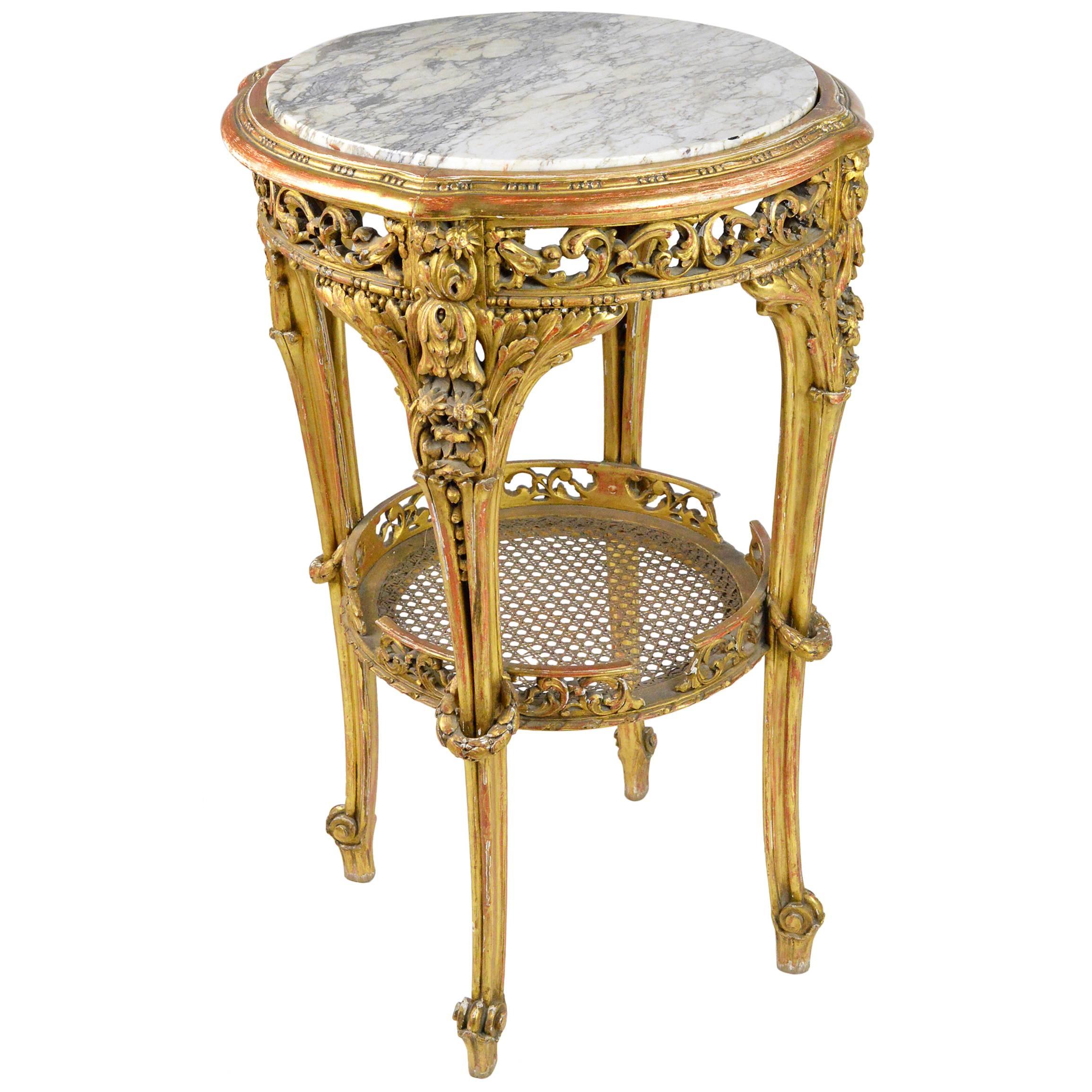 French Baroque Style Giltwood Marble-Top Table For Sale