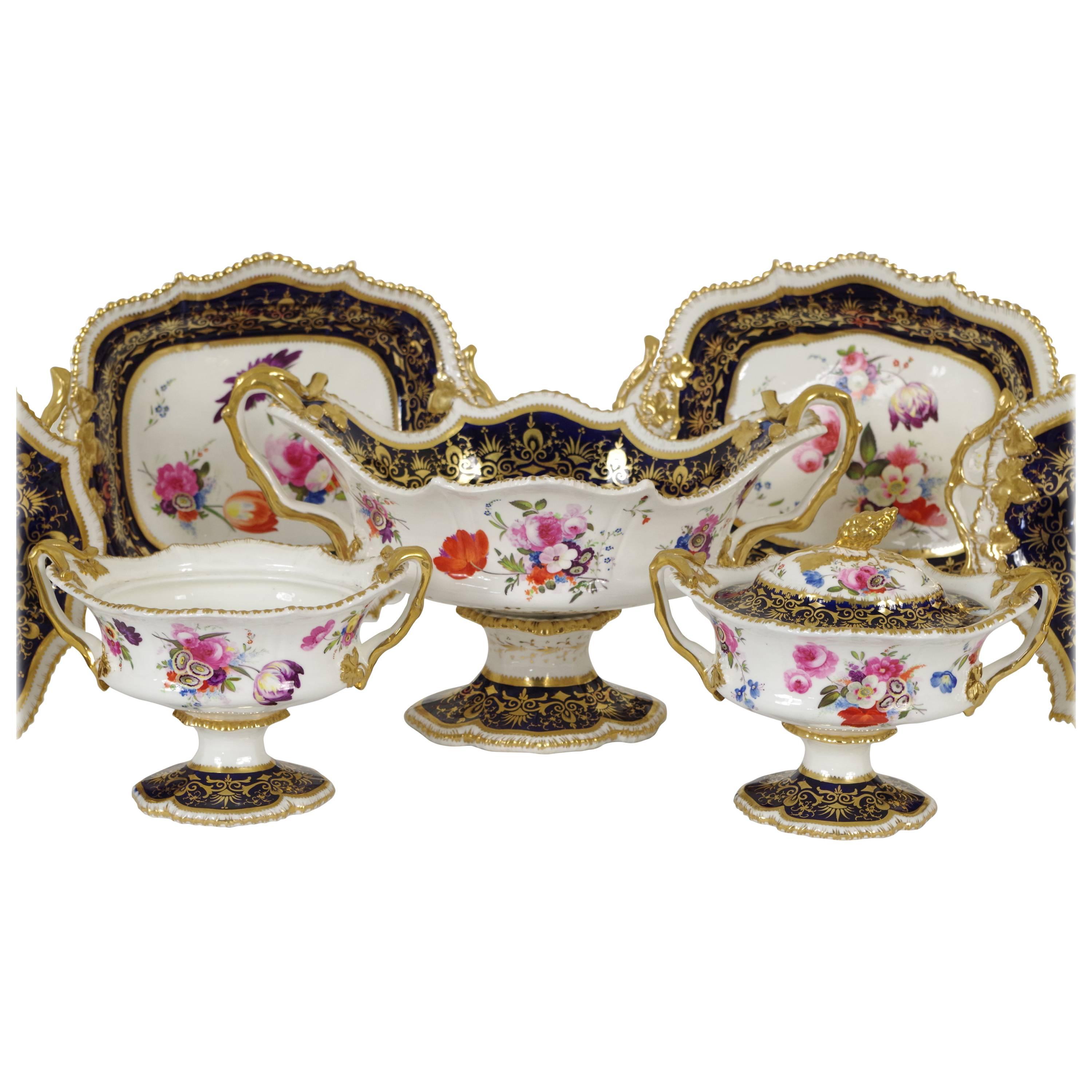 B218 Staffordshire Porcelain Regency Dessert Service W. English Garden Flowers