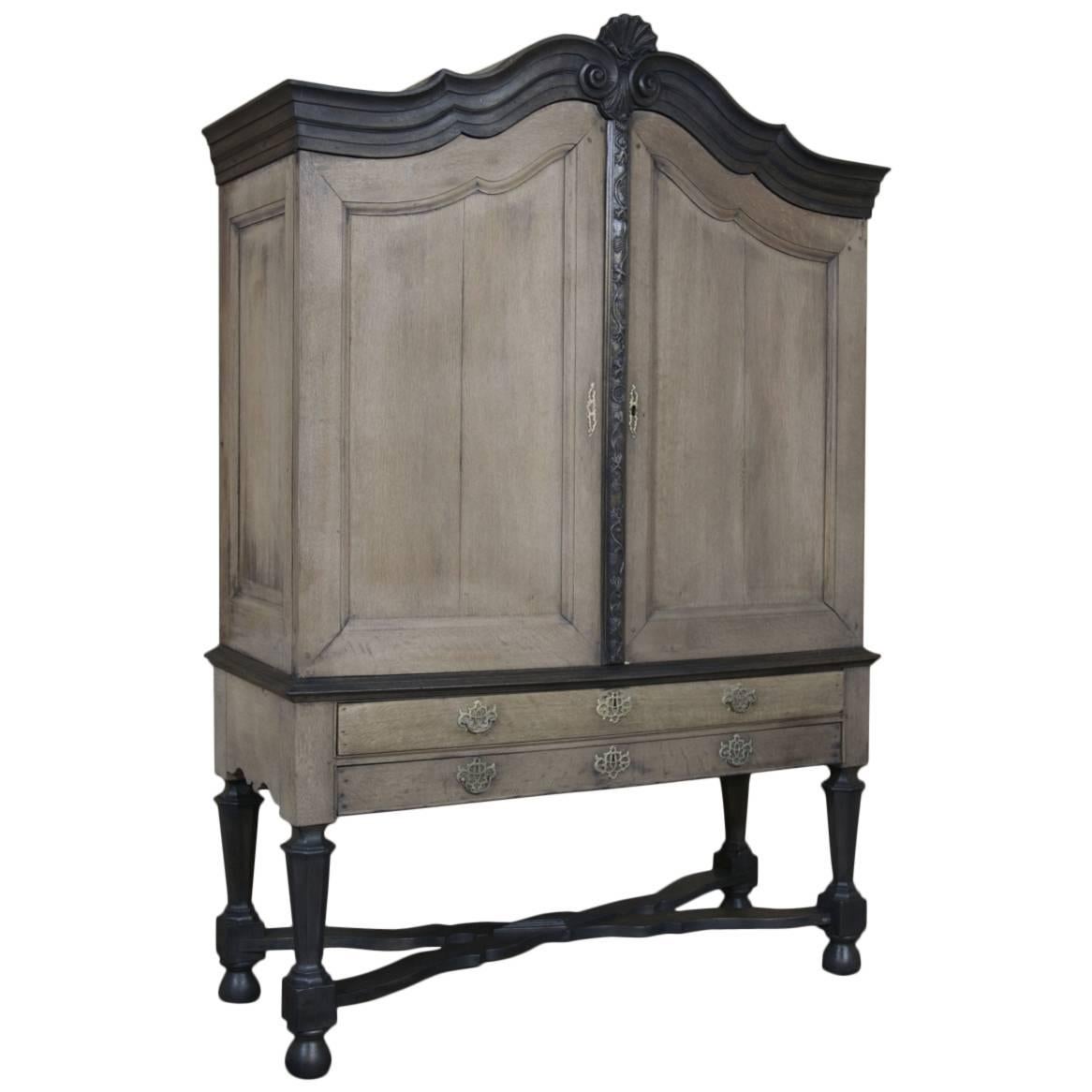 18th Century Dutch Stripped Raised Cabinet/Linen Press, Armoire