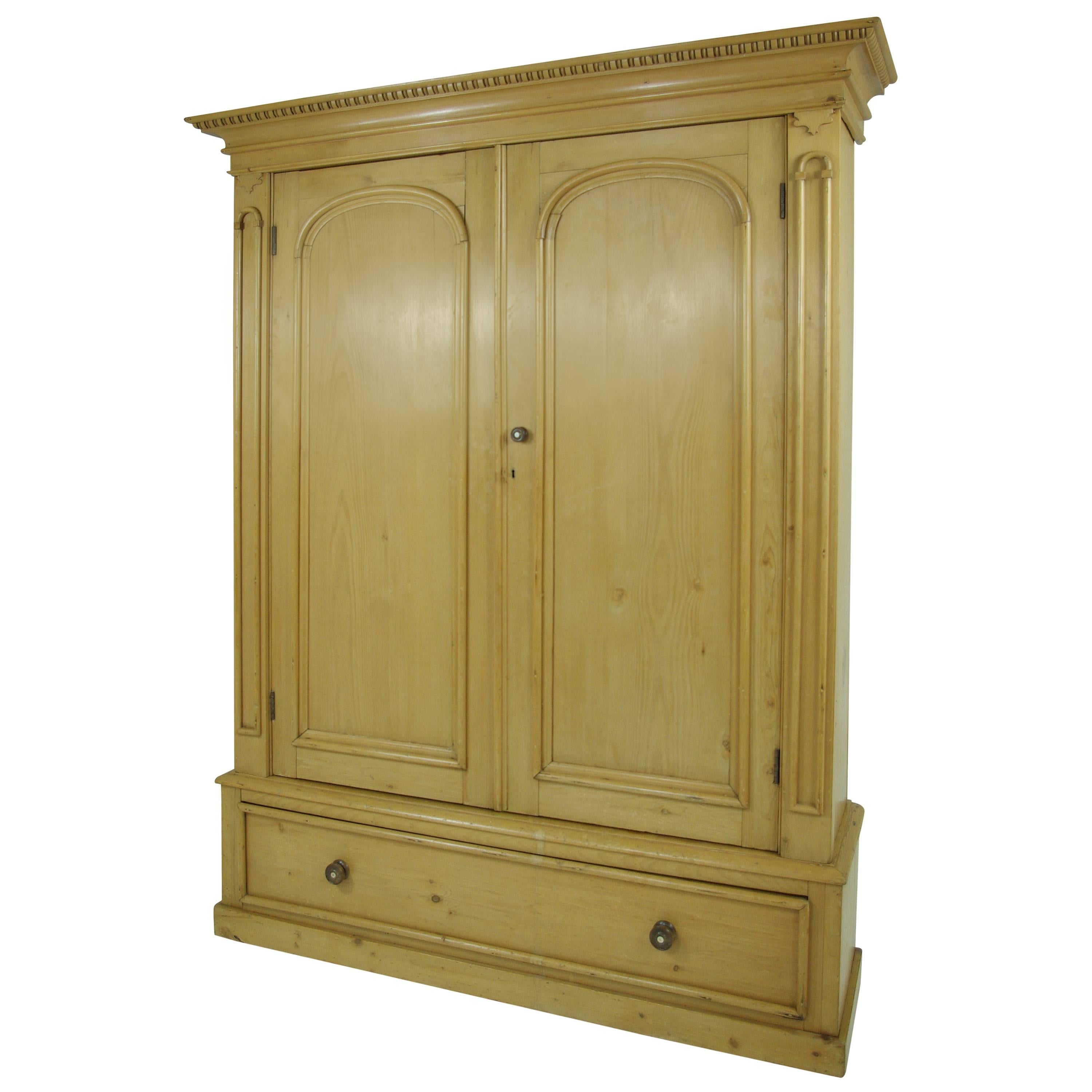 B281 Large Pine Two-Door Armoire, Wardrobe Display, Pantry Cabinet, Linen Closet