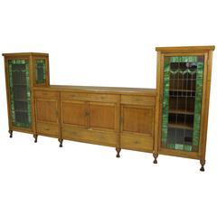 Antique B261 Large Three Part Tiger Oak Sideboard Buffet, China Cabinet, Bookcase