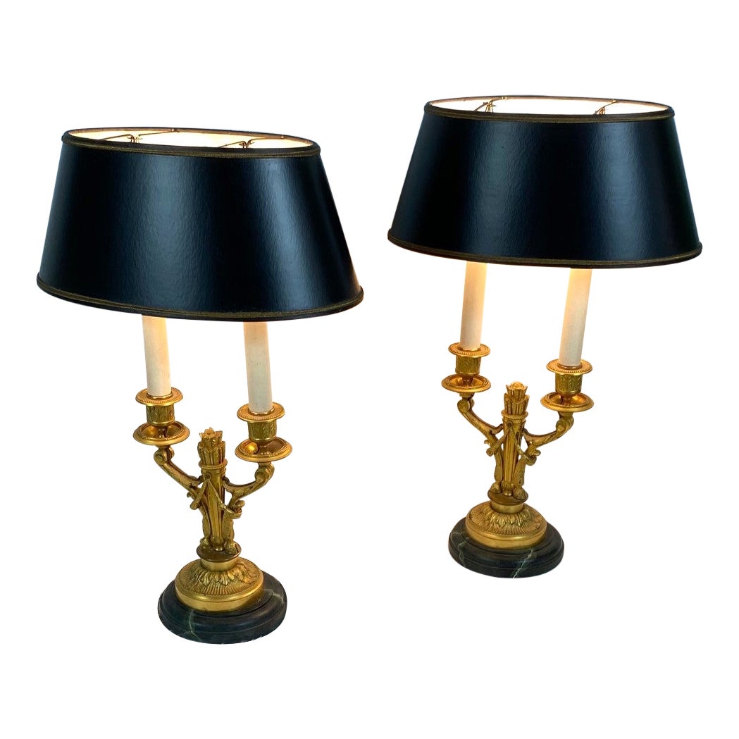 Late 19th Century Gilt Bronze  Bouillotte Lamps Set of 2 For Sale