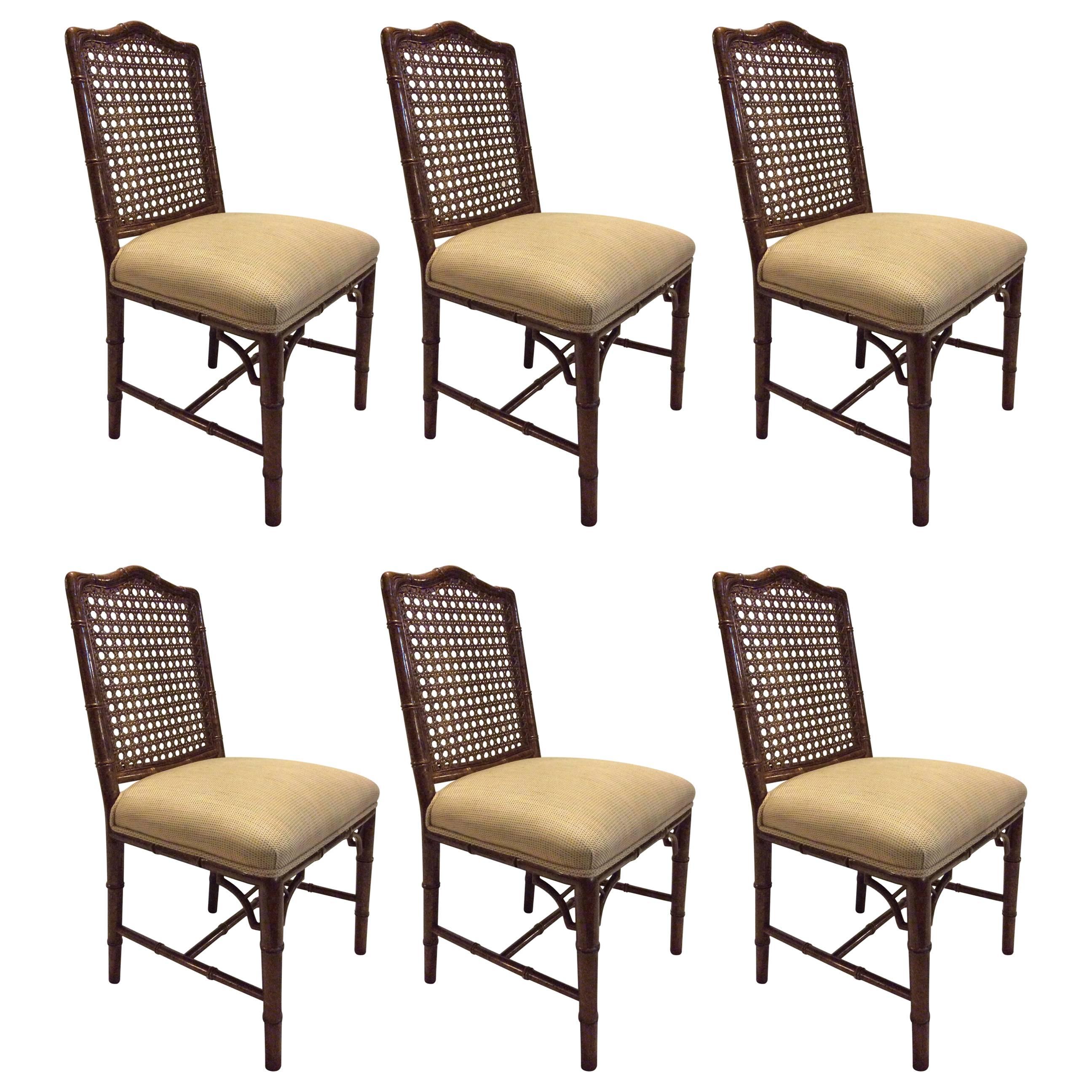 Chinese Chippendale Faux Bamboo Arm and Side Chairs, Six in Total For Sale