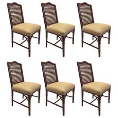 Chinese Chippendale Faux Bamboo Arm and Side Chairs, Six in Total