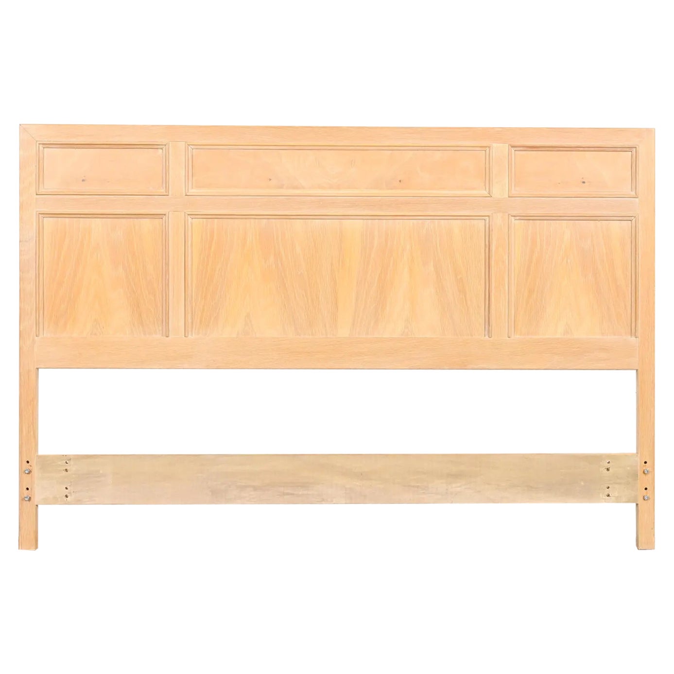 Henredon Style Mid-Century Modern Campaign White Oak and Burl Wood Headboard