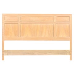 Henredon Style Mid-Century Modern Campaign White Oak and Burl Wood Headboard