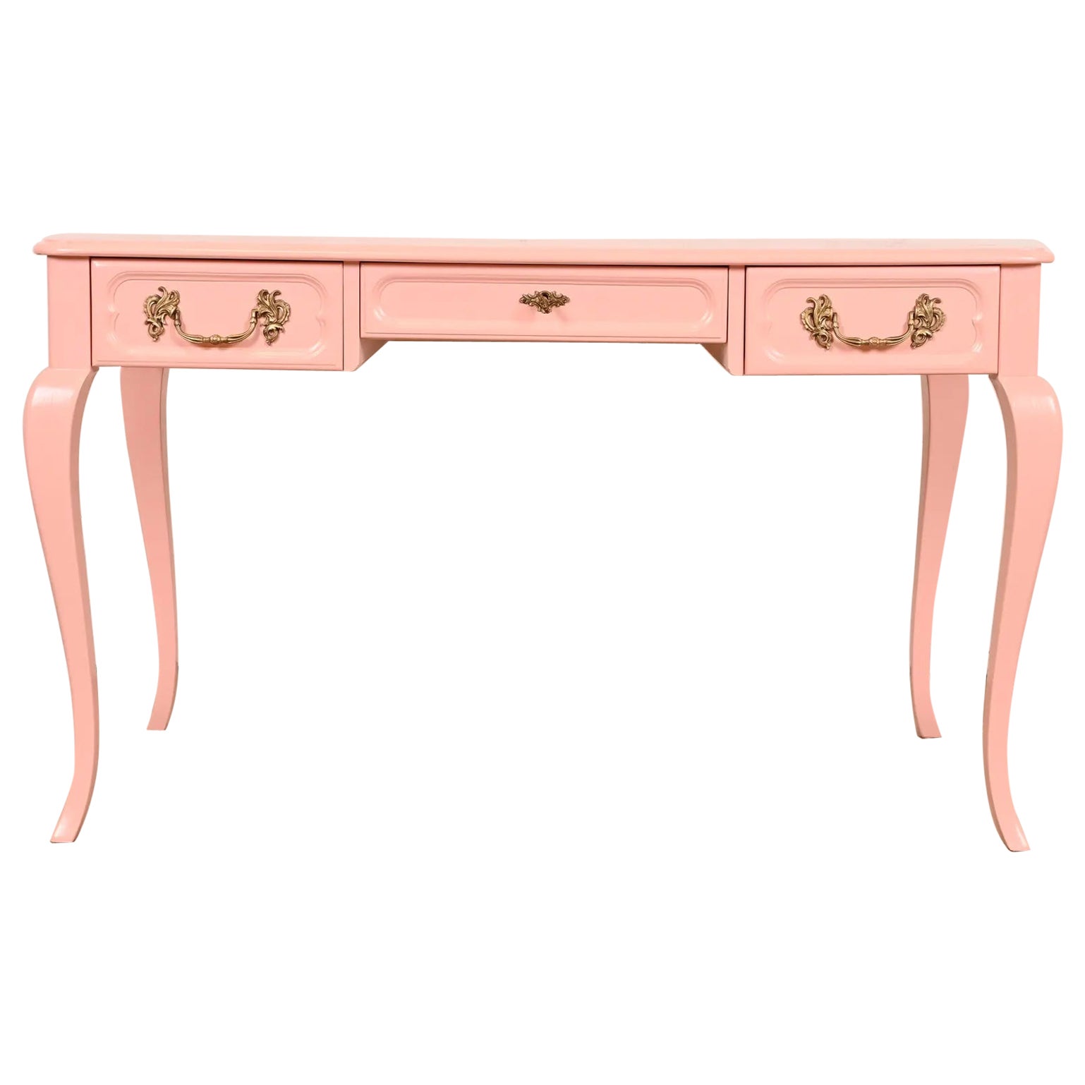Baker Furniture French Provincial Louis XV Pink Lacquered Writing Desk