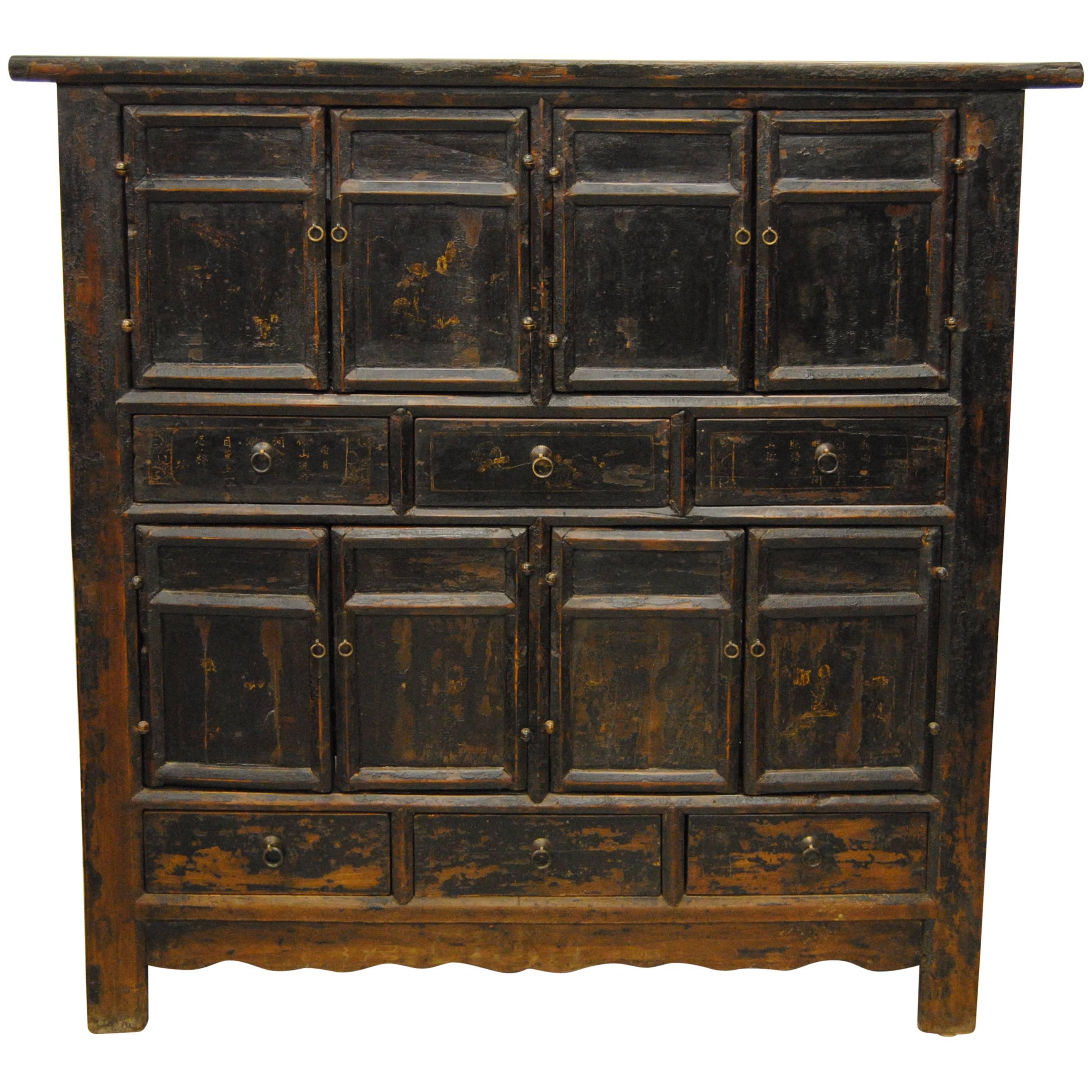 18th Century Chinese Black Elmwood Armoire, Shanxi Province For Sale