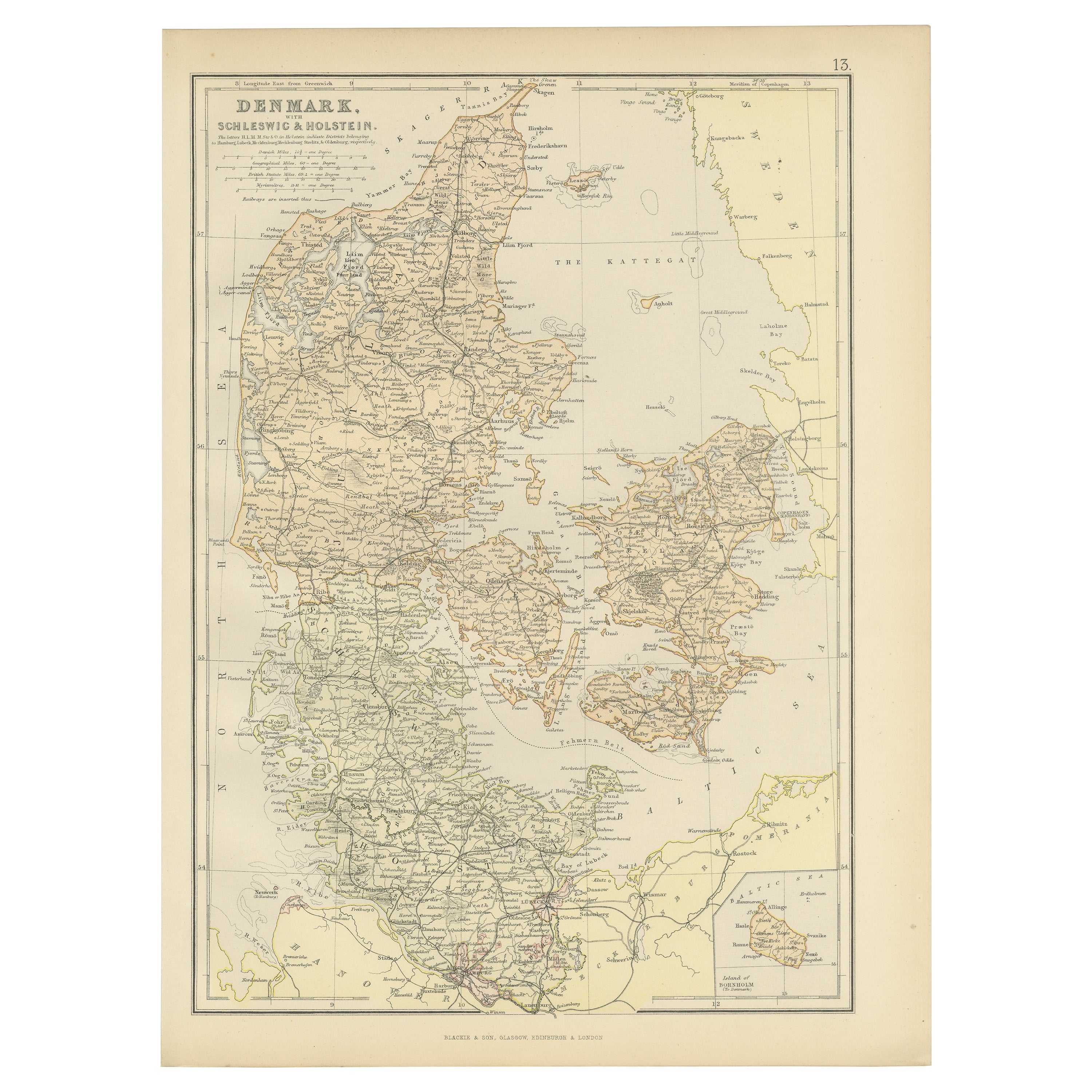 1882 Map of Denmark, Schleswig, and Holstein Highlighting Geographical Details