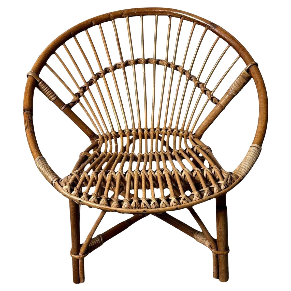Rustic Italian Vintage  Children’s Armchair In Bamboo And Wicker For Sale