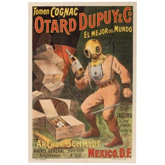 Poster originale d'epoca, Cognac Otard, Liquore, Sommozzatore, Relitto subacqueo, 1910