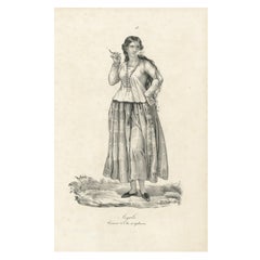 19th Century Guam Costume Lithograph – Angela, Smoking Woman from Gubam Island