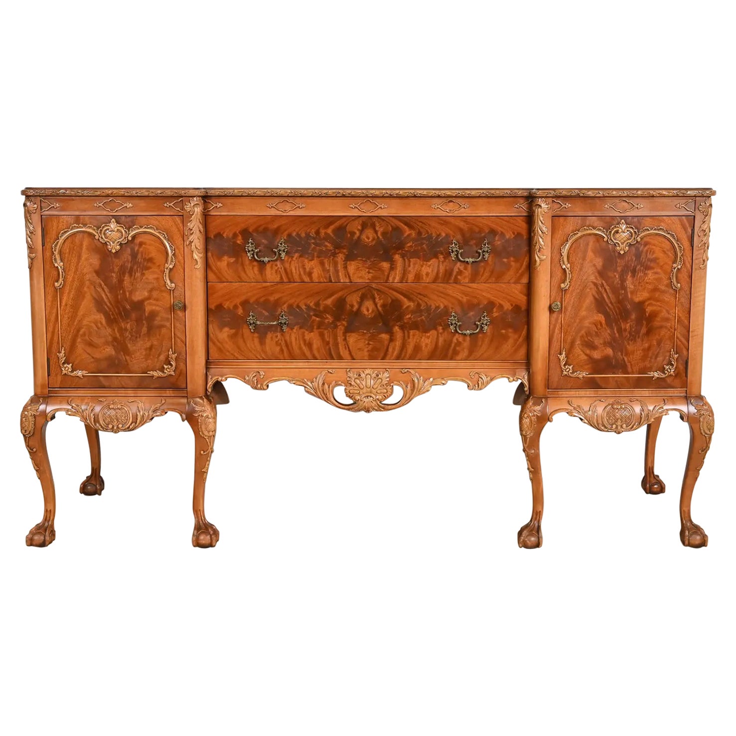 Romweber Chippendale Flame Mahogany Carved Sideboard Buffet, Circa 1920s