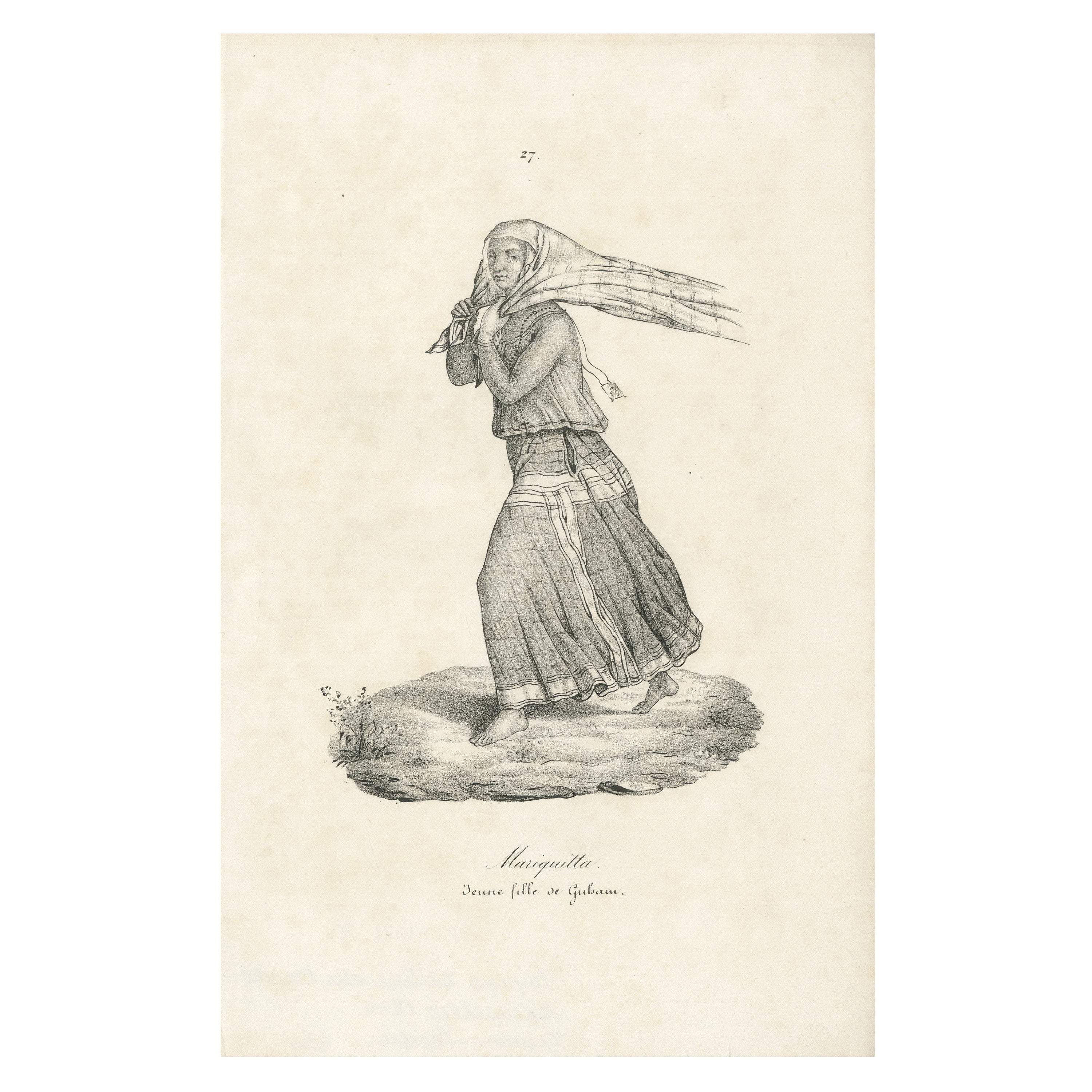 Guam Island Ethnographic Lithograph – "Mariquitta, Jeune Fille de Gubam" For Sale