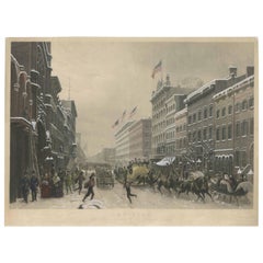 Stunning Winter Scene on Broadway, New York - Hand-Colored Aquatint from 1857