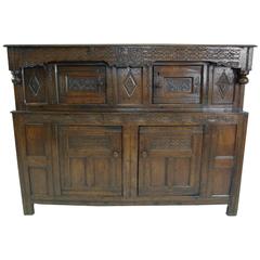 B320 Antique Scottish 18th Century Carved Oak Court Cupboard, Buffet, Dresser