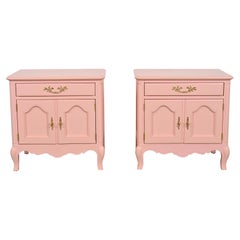 Baker Furniture French Provincial Louis XV Pink Lacquered Nightstands