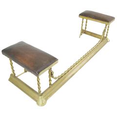 Antique Scottish Victorian Brass Barley Twist Fireplace Curb with Uphol Seating