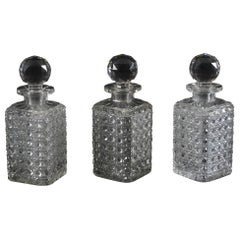 Antique Set of Three Edwardian Hobnail Cut Crystal Decanters 20thCentury