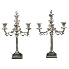 Antique Pair Edwardian Silver Plated 5 Light Candelabra 20thCentury