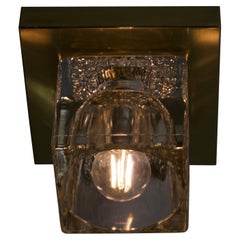 1 of 4 Ice Glass Cube Wall Lamps with Brass Base by Peill & Putzler, 1970s