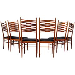 Six Delicate Ladder Back Dining Chairs in Teak, 1950s