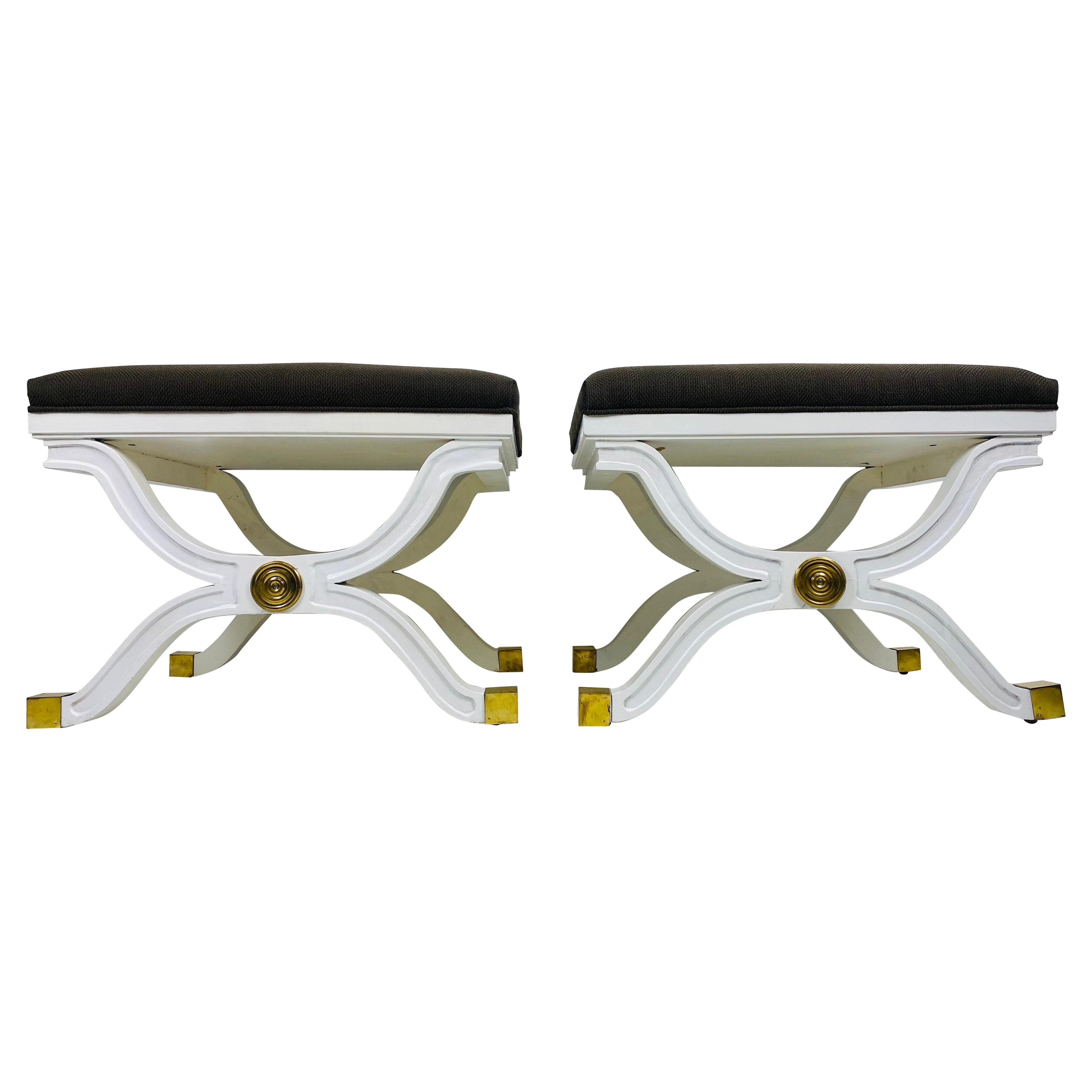 Mid-century Regency inspired newly upholstered benches/ a pair