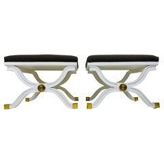 Mid-century Regency inspired newly upholstered benches/ a pair