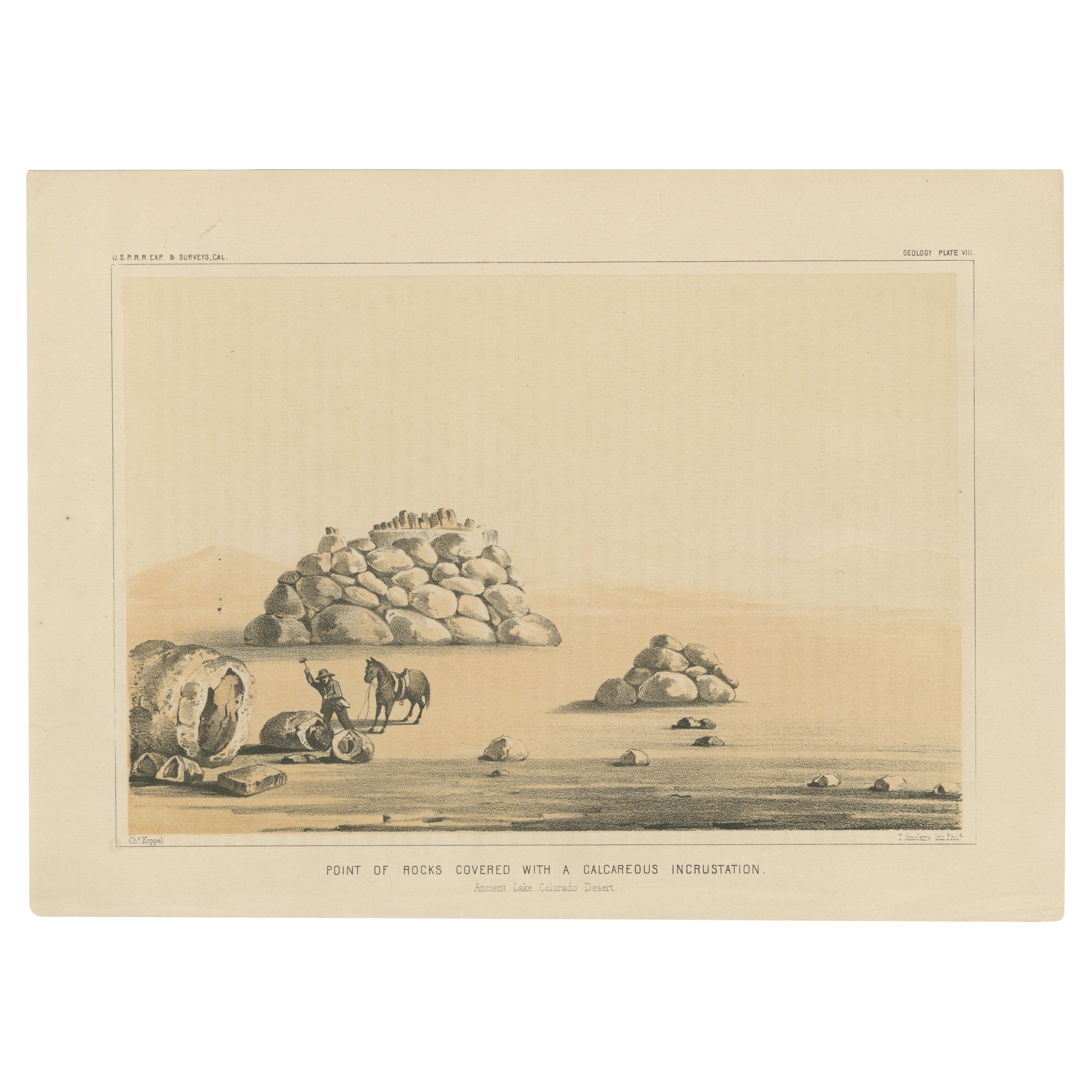 Punto di riferimento geologico: Punto di Rocce nell'Antico Lago del Deserto del Colorado, 1856