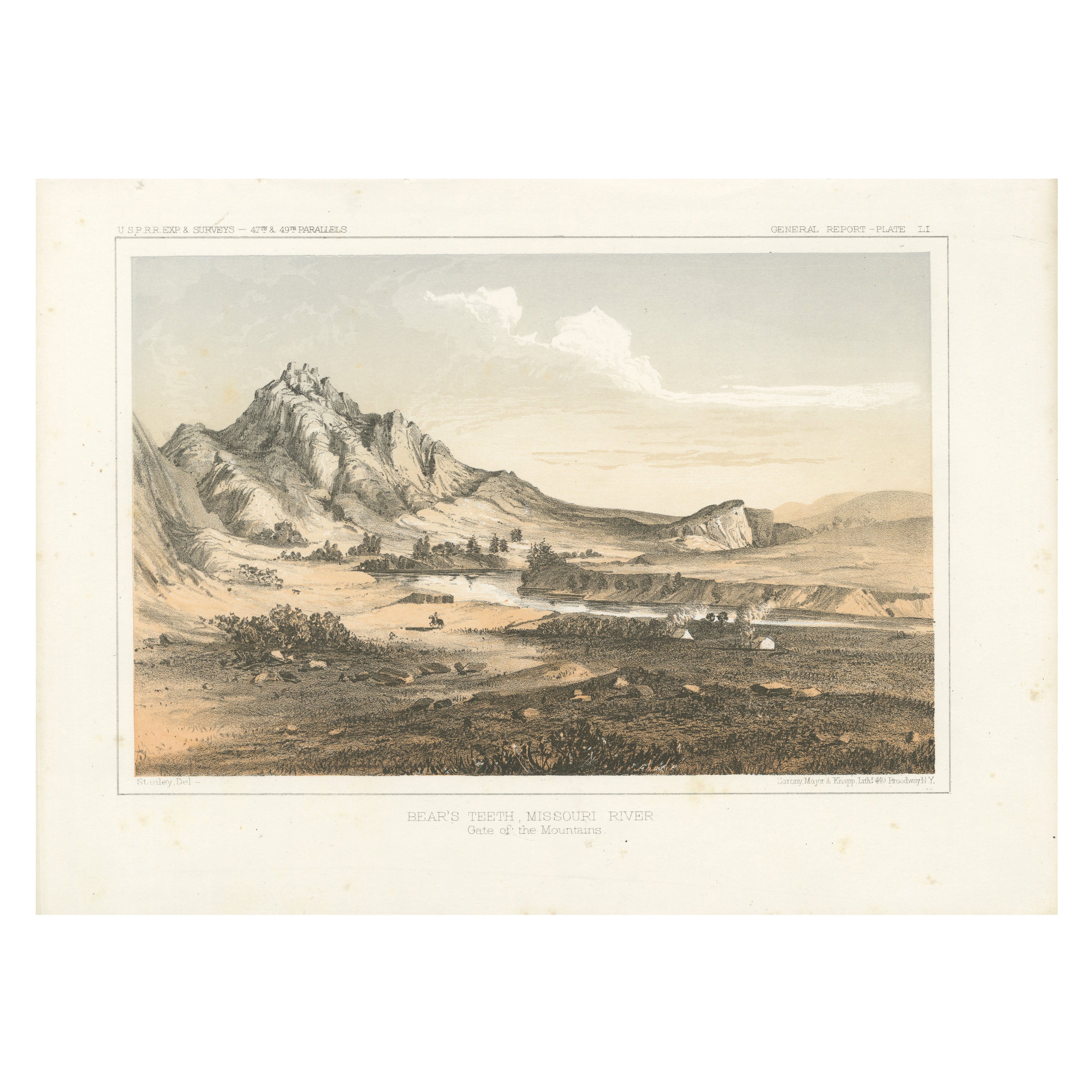 Raffigurazione dei denti d'orso presso il fiume Missouri - Porta delle Montagne Rocciose, 1856 in vendita