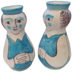 Pair of CAS Signed Pottery Figural Vases, Italy, 1950s
