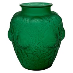 An Art Deco R.Lalique Domrémy Green Glass Vase