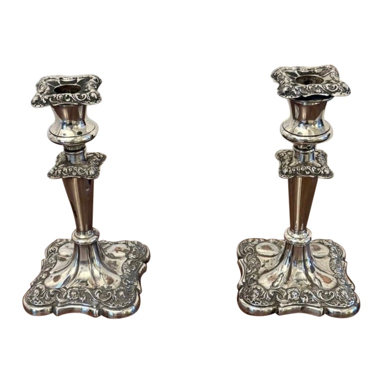 Pair of Antique Edwardian Quality Sheffield Silver Plated Candlesticks
