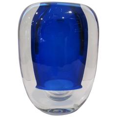 Signed Alfredo Barbini Brilliant Blue Strati Rotondo Vase 11