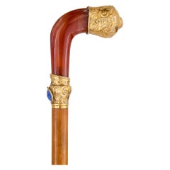 19th Century French Agate, Lapis Lazuli and Gold Cane