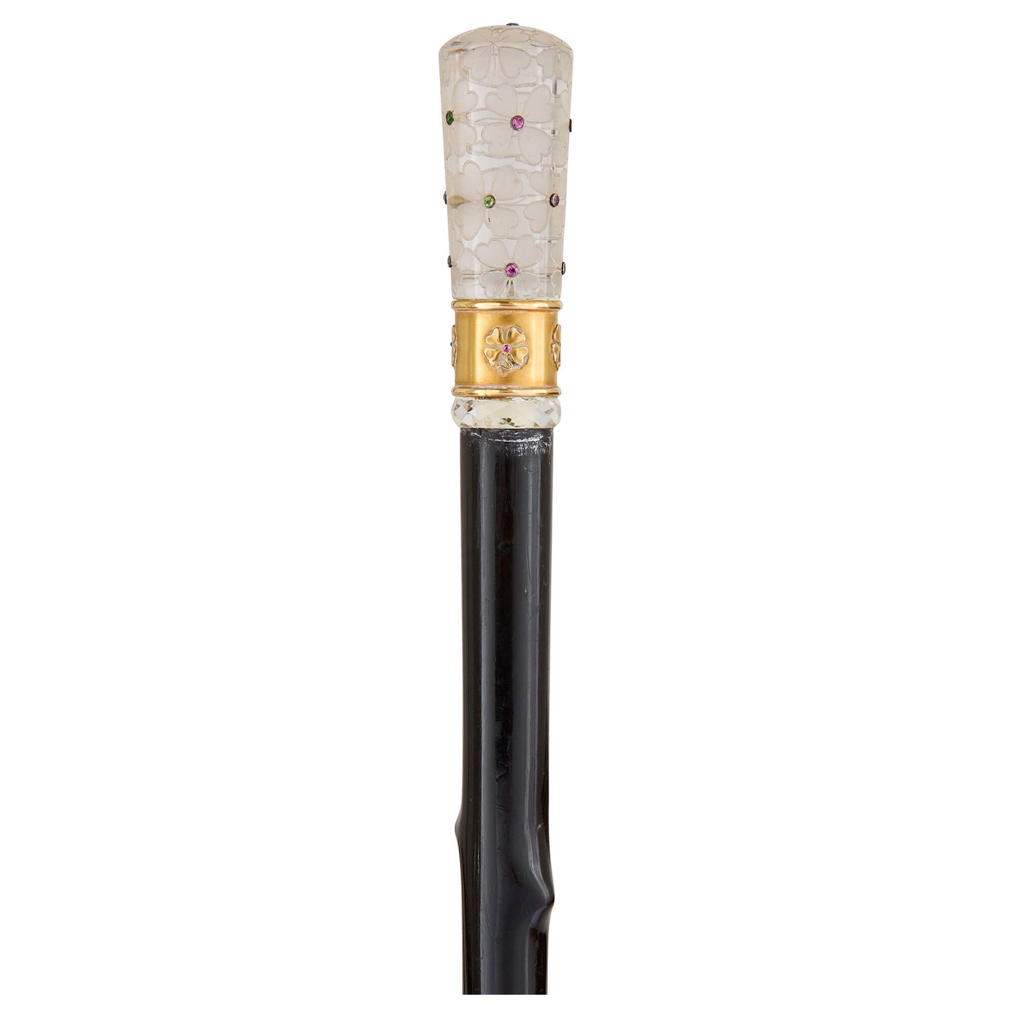 Antique French Crystal, Vermeil and Gemstone Cane For Sale