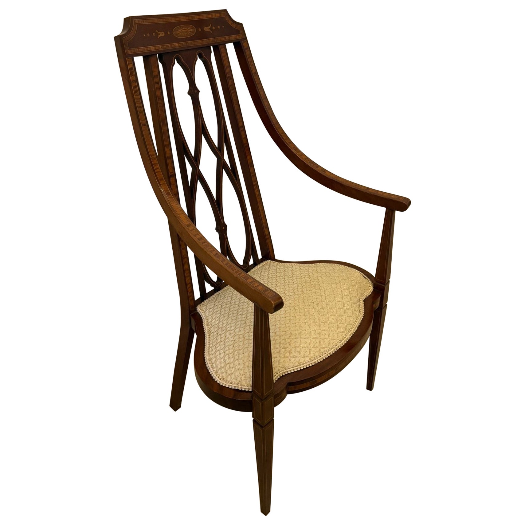 Unusual Victorian Inlaid Mahogany Armchair