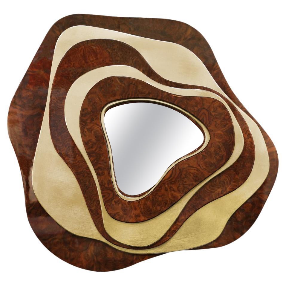 Artsy Torsion Mirror Gold leaf Wood, Made in Portugal by Malabar For Sale