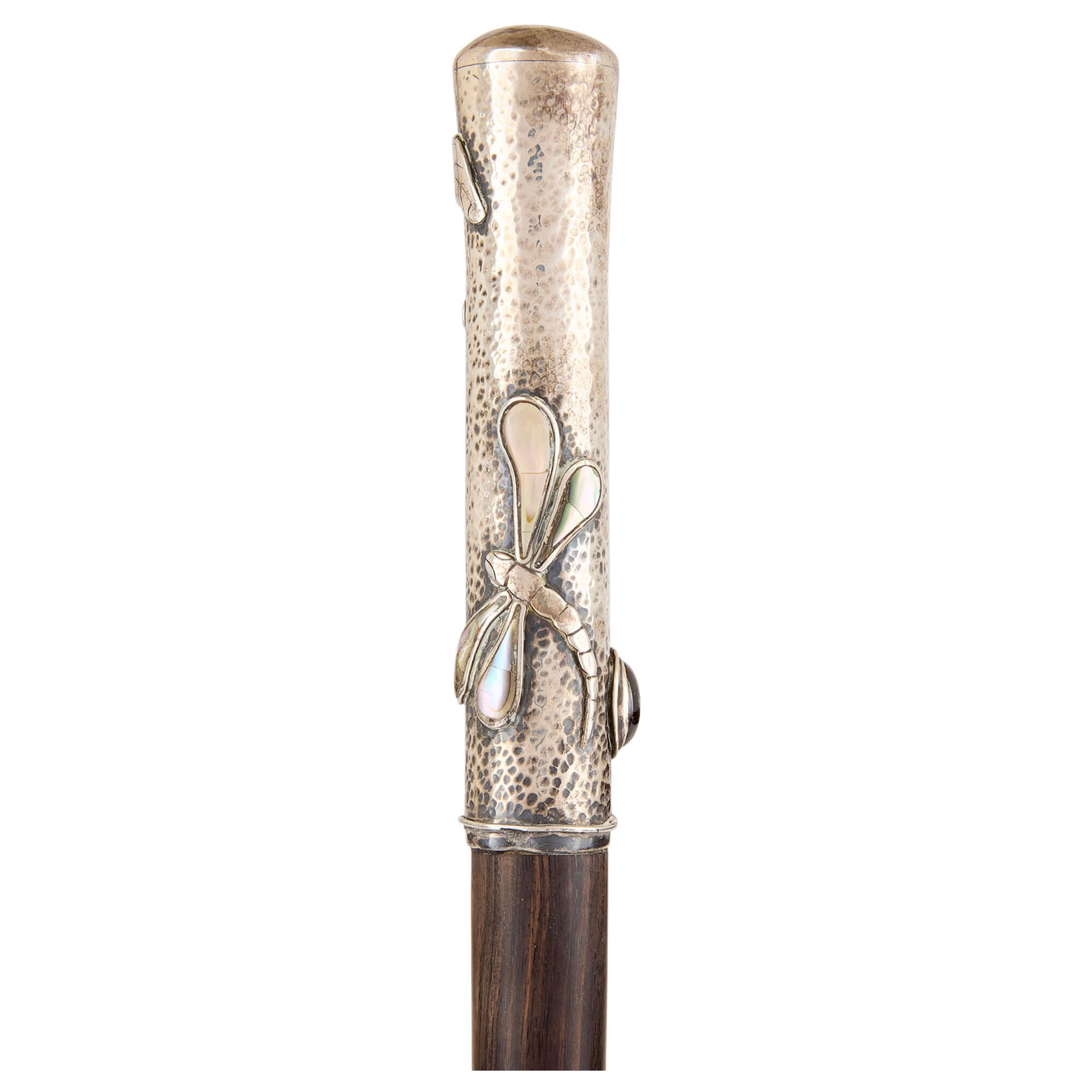 Art Nouveau Silver, Mother of Pearl and Glass Walking Stick