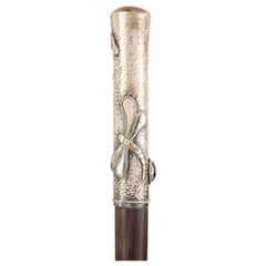 Canne Art Nouveau en argent, nacre et verre