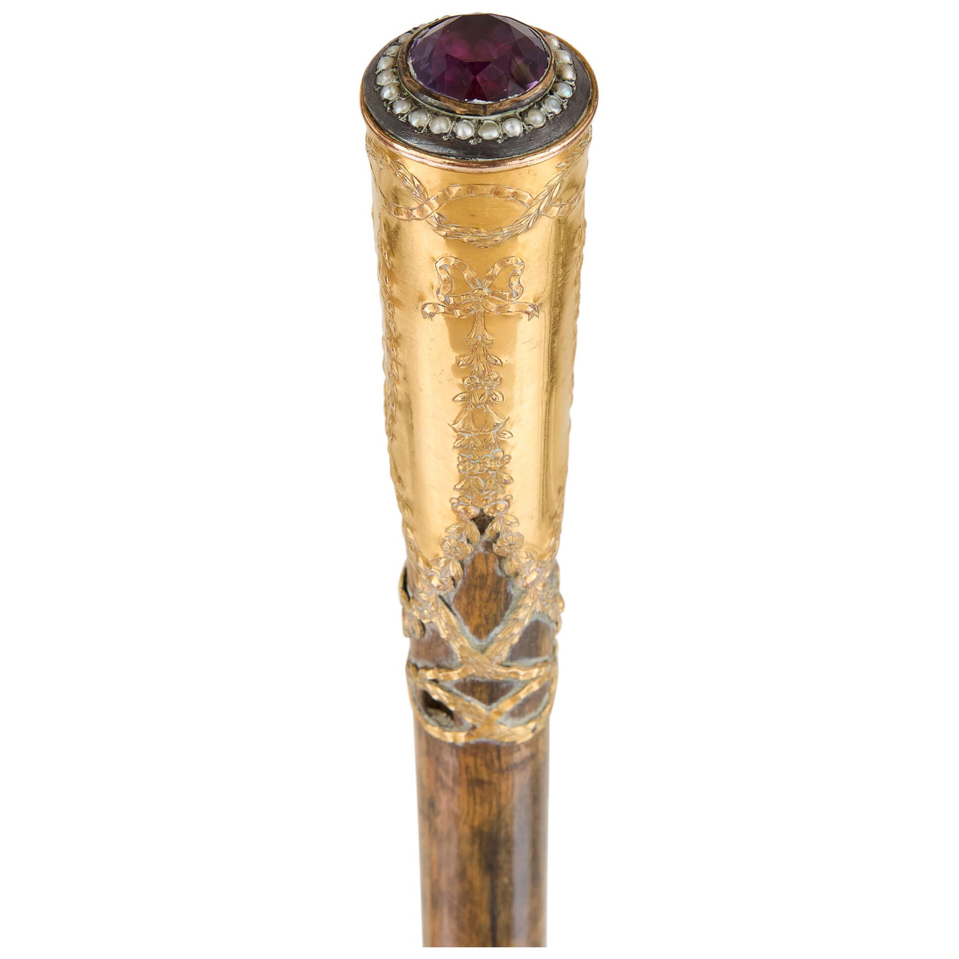 Antique Amethyst and Pearl Inlaid Walking Stick
