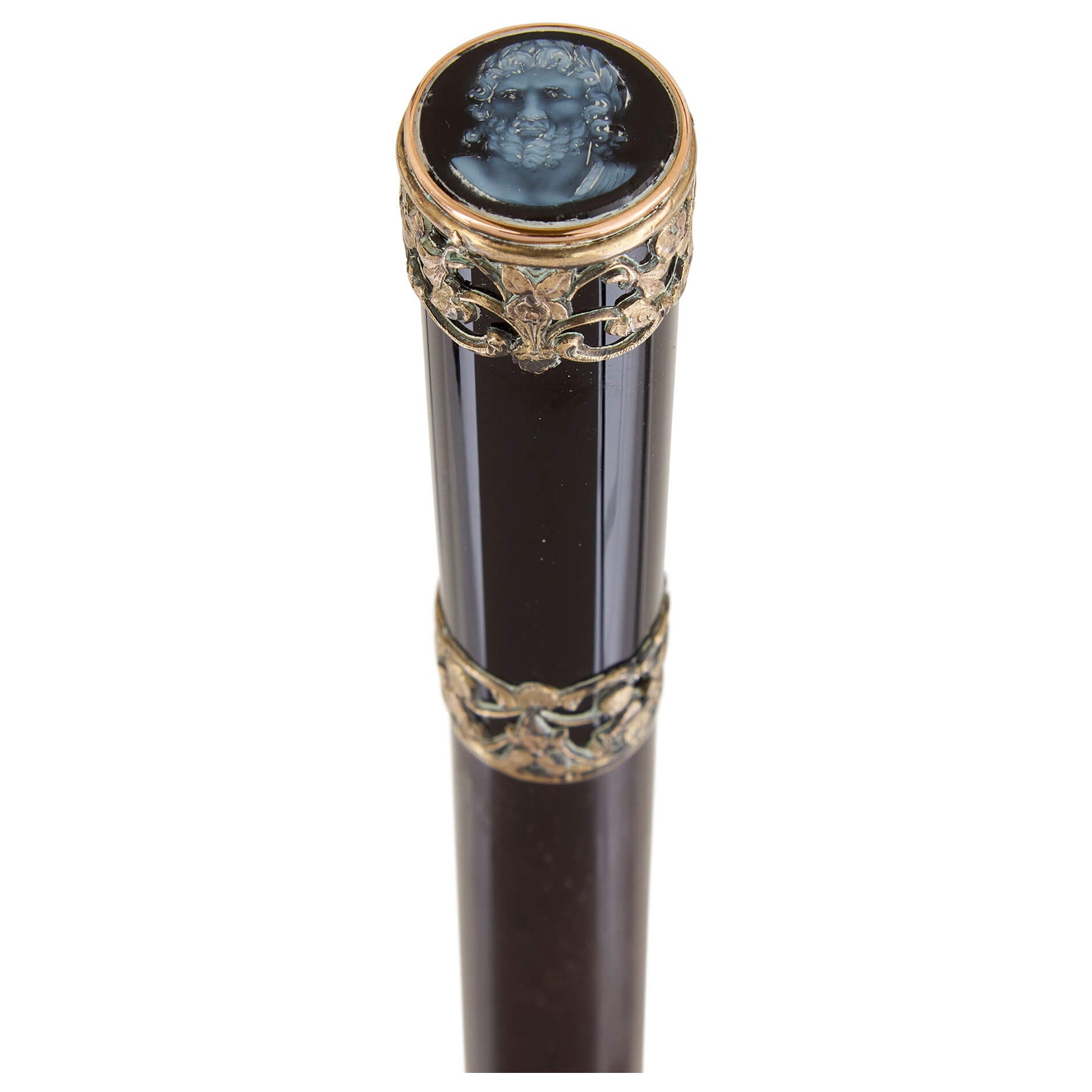 French Antique Silver-Gilt and Onyx Cane