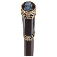 French Antique Silver-Gilt and Onyx Cane