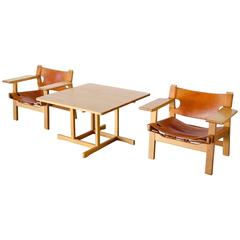 Børge Mogensen Set of Two Spanish Chairs and Matching Coffee Table by Fredericia